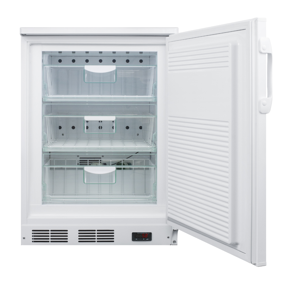 Built-in undercounter medical all-refrigerator for temperature stable medical storage, with interior basket drawers, internal fan, lock, and more